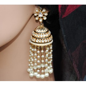 Kundan Pearl Long Jhumkas